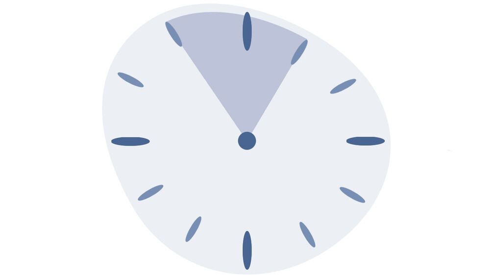 Afbeelding van een klok. Kleurmarkering van de tijd 23:00 - 01:00 uur.